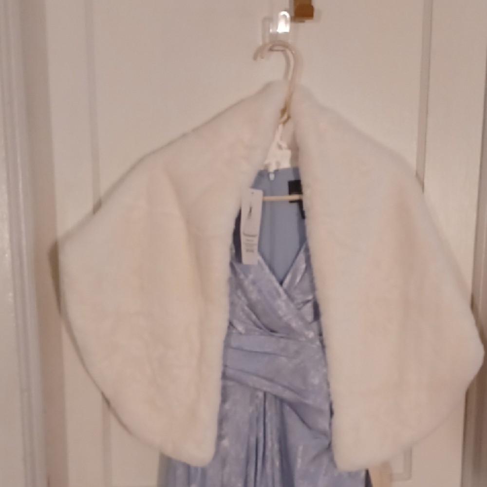 Adrianna Papell White Cape winter Wedding